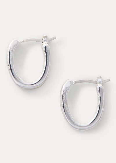 Pendientes Ralph Lauren Mujer Plateados - Oval Hoop - HNDUK5713